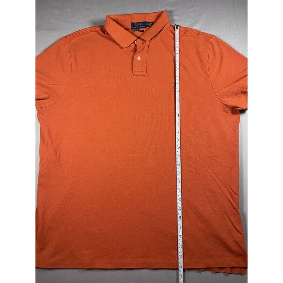 Polo Ralph Lauren XXL Orange Custom Slim Fit Polo Shirt Navy Logo 100% Cotton - Picture 9 of 10